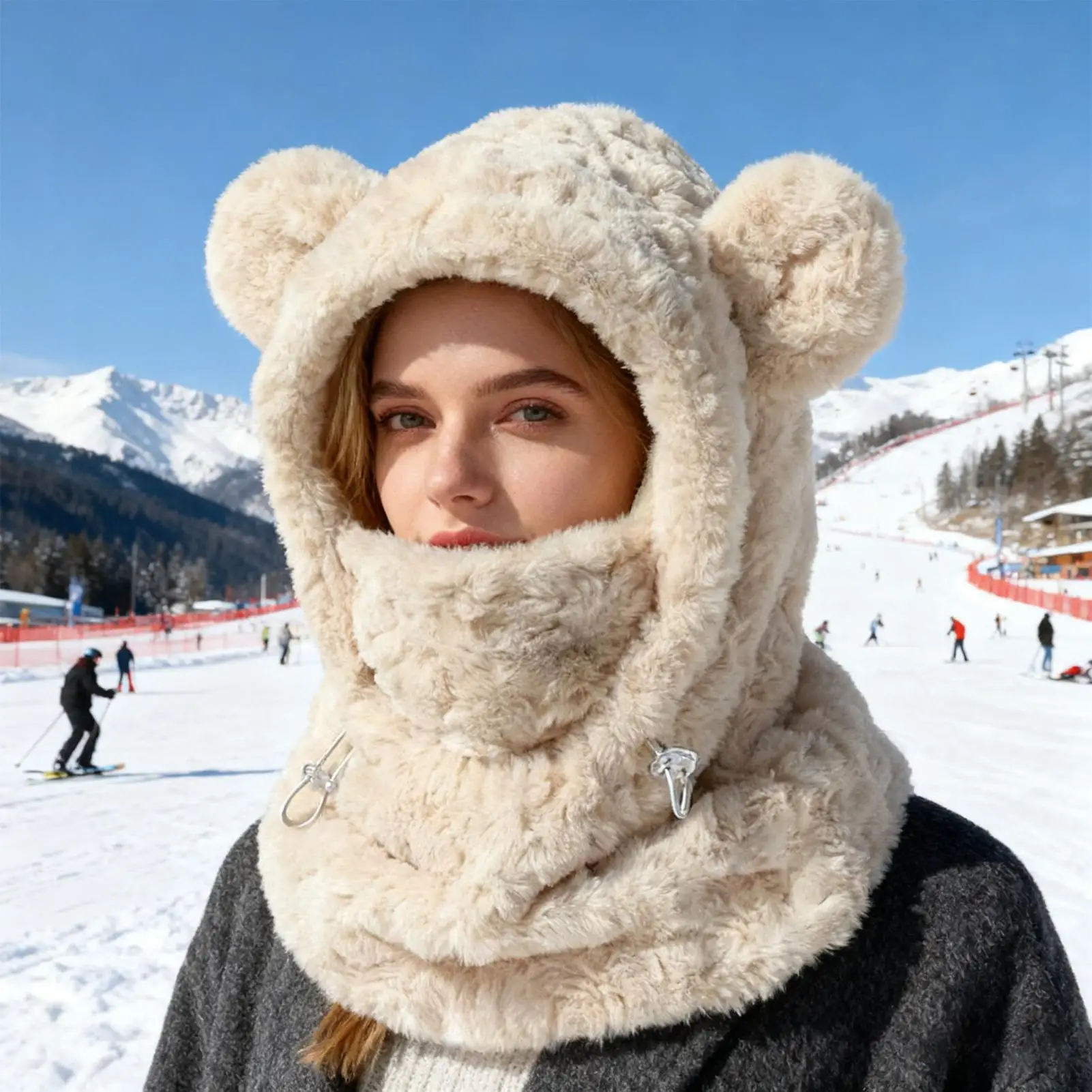 all-in-one winter warm outdoor hiking cotton knitted hat Face Cover Neck Scarf Set Windproof Warm Hooded Neck Gaiter for outdoor