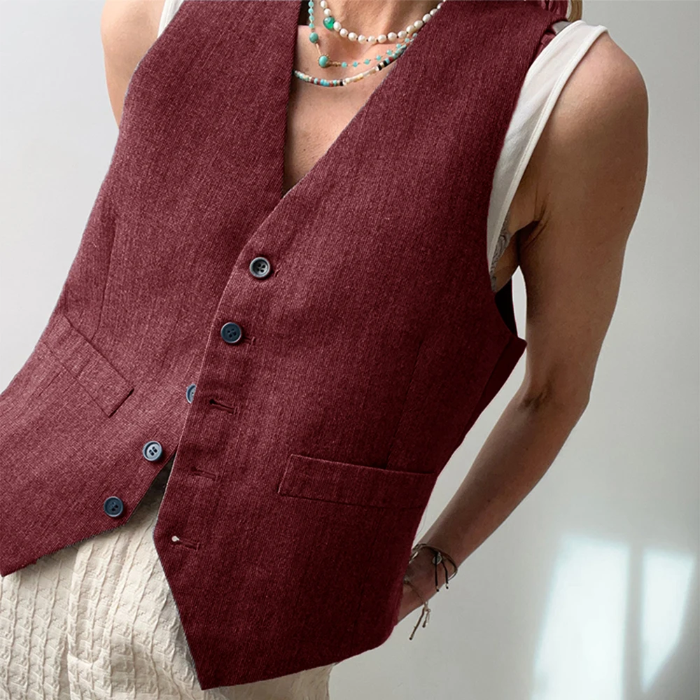 Linen Sleeveless Vests for Women Sweatshirts Casual Clothes for Women Vintage Fashion Summer Cool Women's Waistcoat Jackets