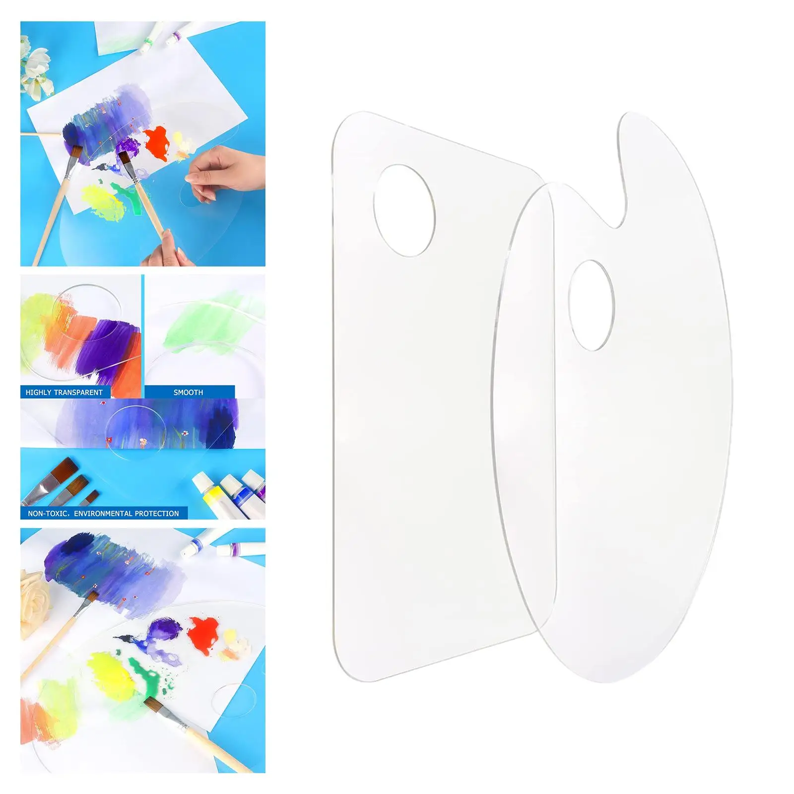 2 Pieces Clear Acrylic Paint Plate Painting Pallet Oil for Color Mixing
