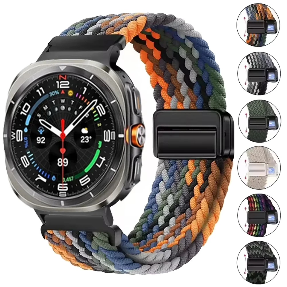 Nylon geflochtenes Solo-Loop-Band für Samsung Galaxy Watch 8 Ultra 47 mm, Zubehör, Magnetarmband für Galaxy Watch 7 Ultra Correa