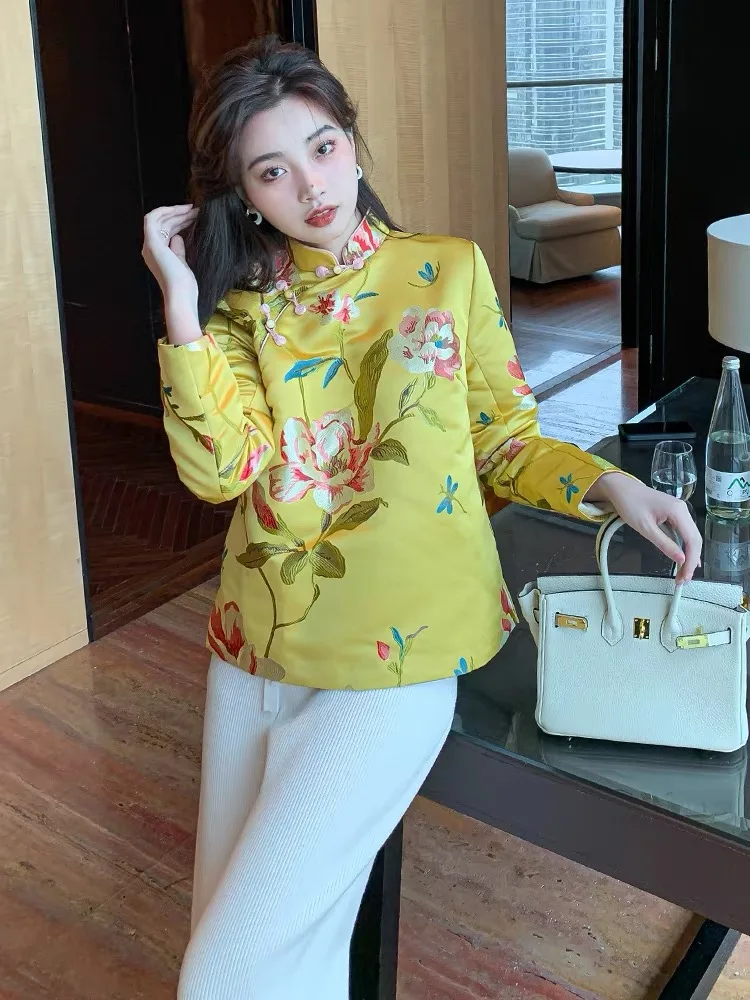 Acetate Chinese Festival Women Clothing Padding Jacket Tangsuit