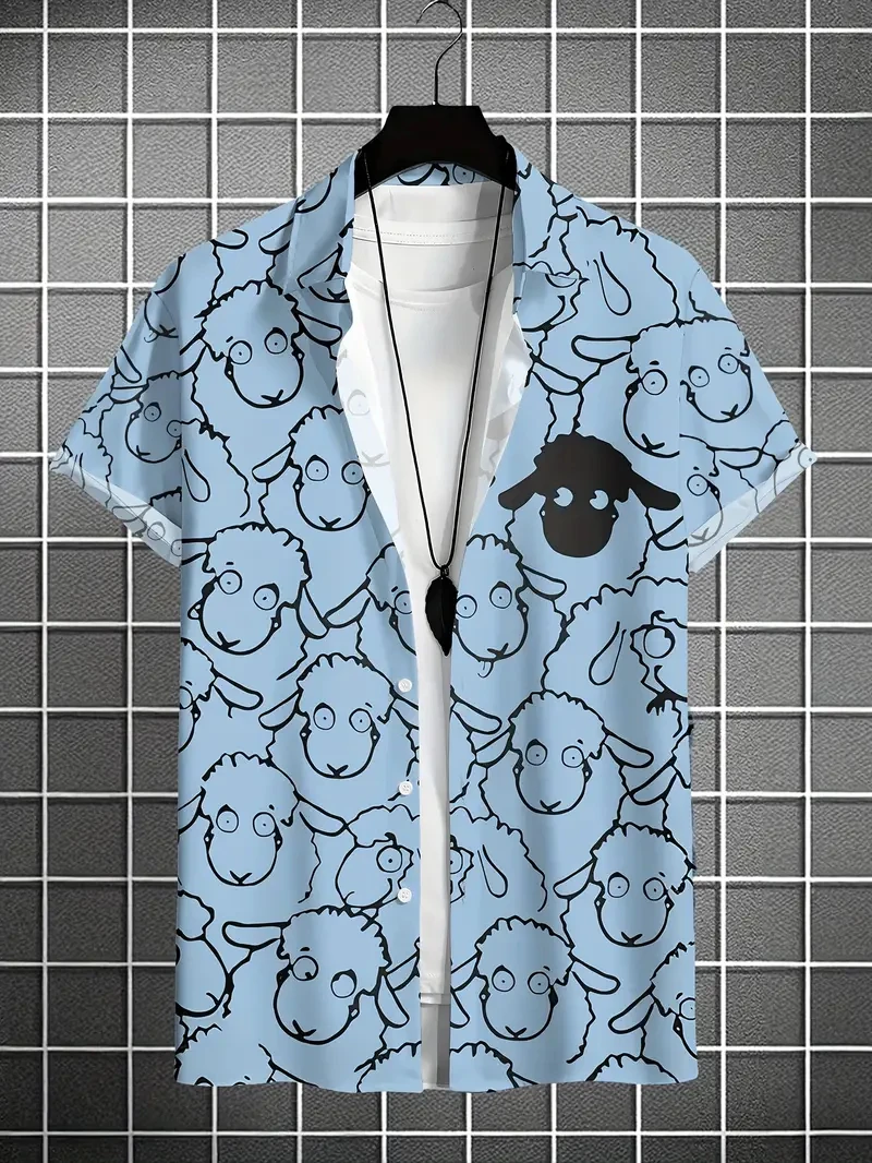 

Men's 3D Printed Short Sleeve Shirt Cute Animal Pattern Hawaiian Shirt Fashion Funny Men's Short Sleeve Top Men's Clothing 205