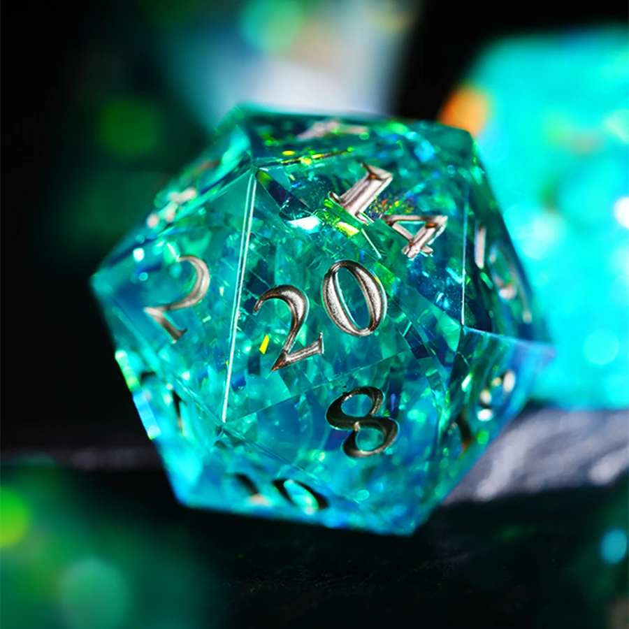 7Pcs/Set Green Ice Crystal Style Dice D&D COC Dice D4 D6 D8 D10 D% D12 D20 Table Games DND RPG Dice Set