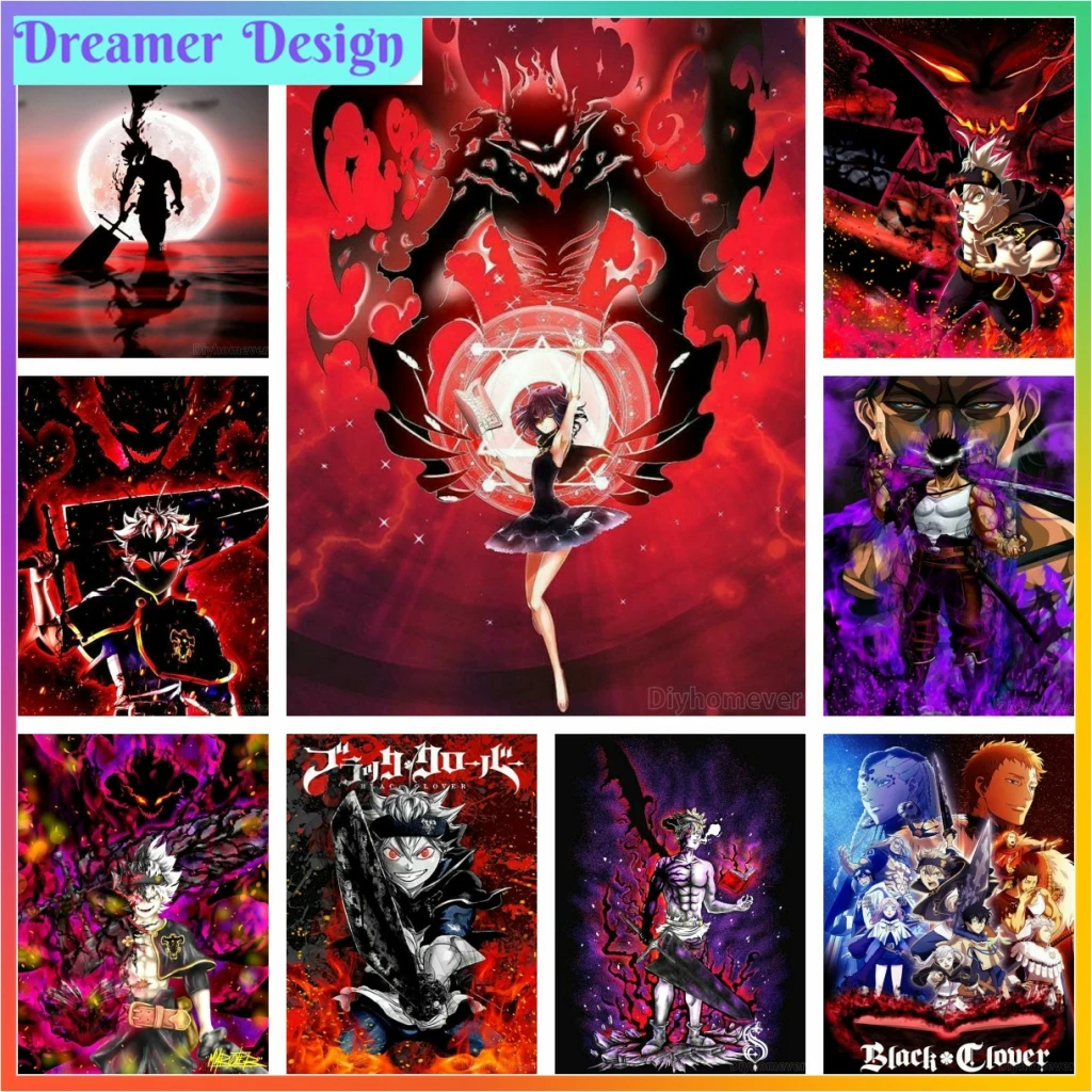 Trébol negro Japón Anime punto de cruz pintura de diamante elementos ofertas 5D DIY arte mosaico completo bordado colgante decoración de pared regalo