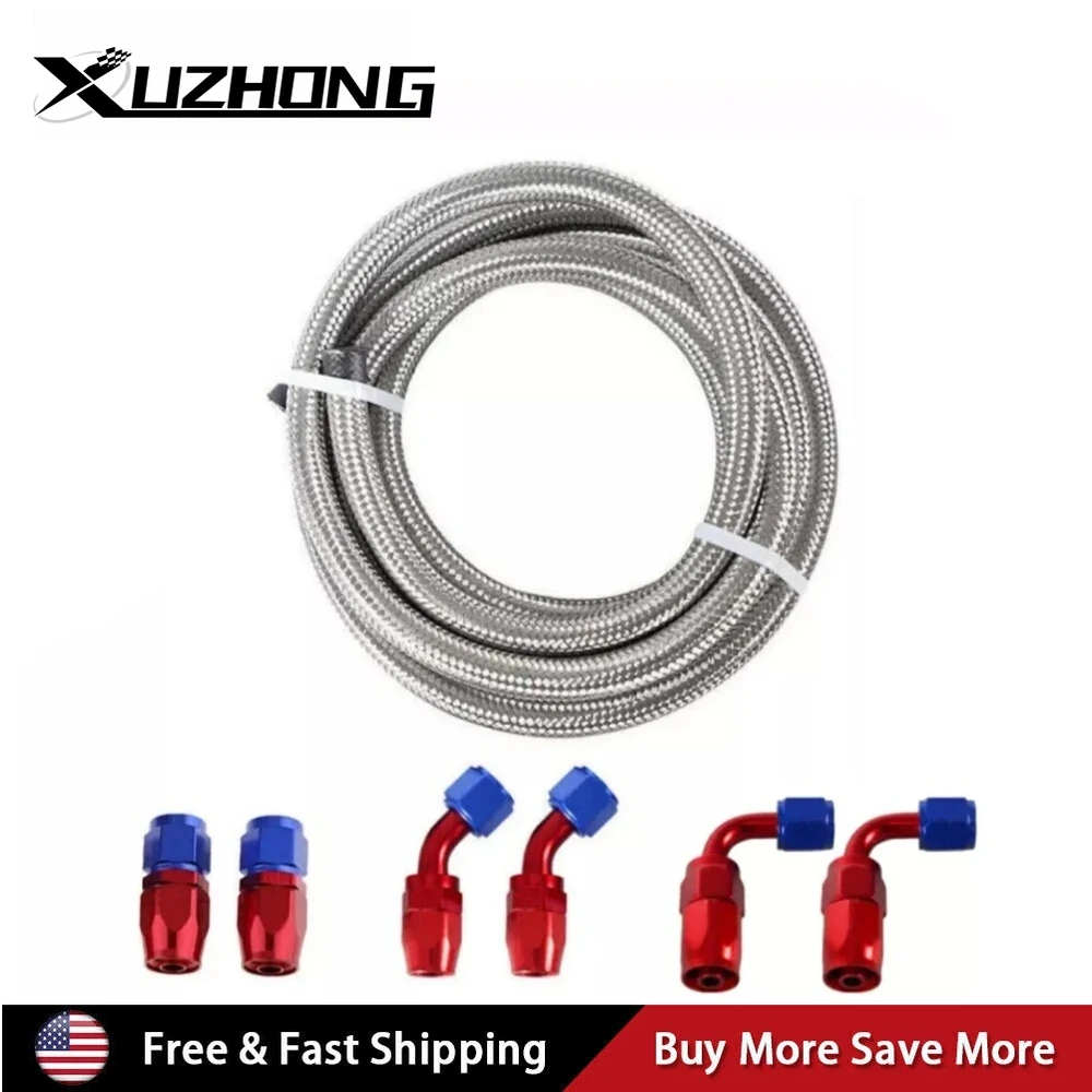 

Комплект топливных шлангов из нержавеющей стали AN10, 16 футов, в оплетке из нержавеющей стали, с 6 фитингами из алюминиевого сплава под углом 0, 45, 90 градусов, красный, синий