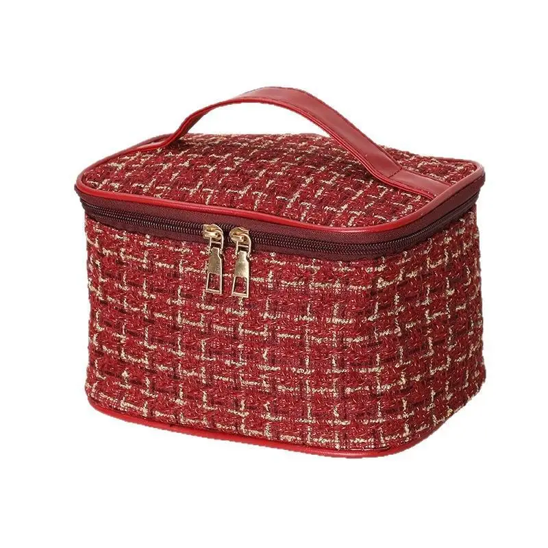Large Capacity Portable Cosmetic Bag Smooth Double Zippers With Comfort Handle Travel Daily Toiletry Storage Organizer