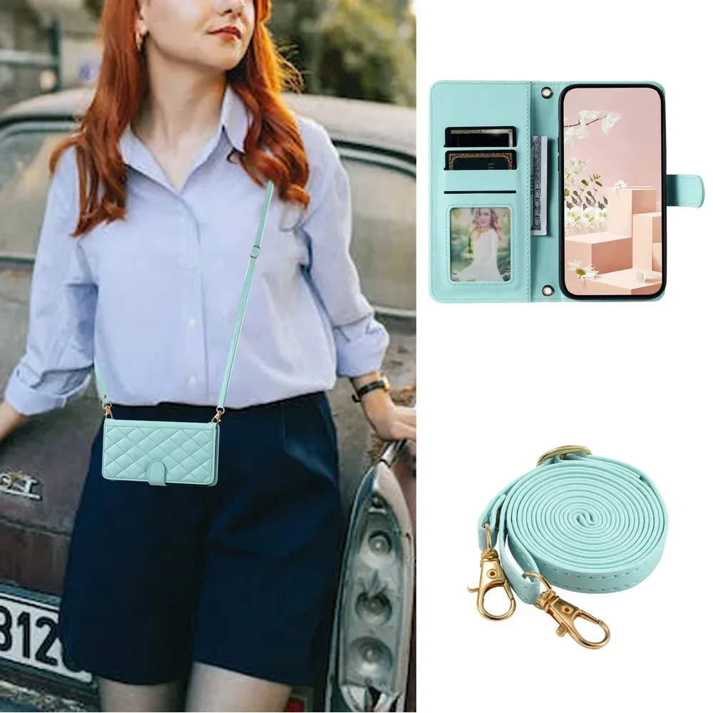 For Xiaomi Poco C75 2024 Crossbody Strap Leather Wallet Case For Poco M6 X6 X5 F5 M3 X3 Pro X 3 NFC X 6 M5S C65 Luxury Cover image 4