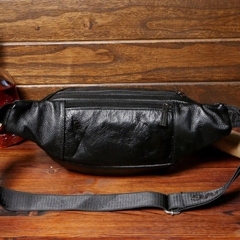 New Leather Waist Bag Men Fanny Pack Men Brand Leather Pouch Men High Capacity Waterproof Hip Bag Black Belt Bag Big Kidney Bags