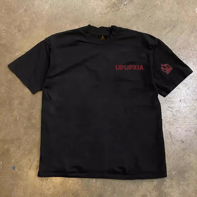 Loose Fit Cotton T-Shirt Unisex Short Sleeve Double Thread UPUPXIA Hero Print Sweat Absorbent round Neck Casual Summer Top