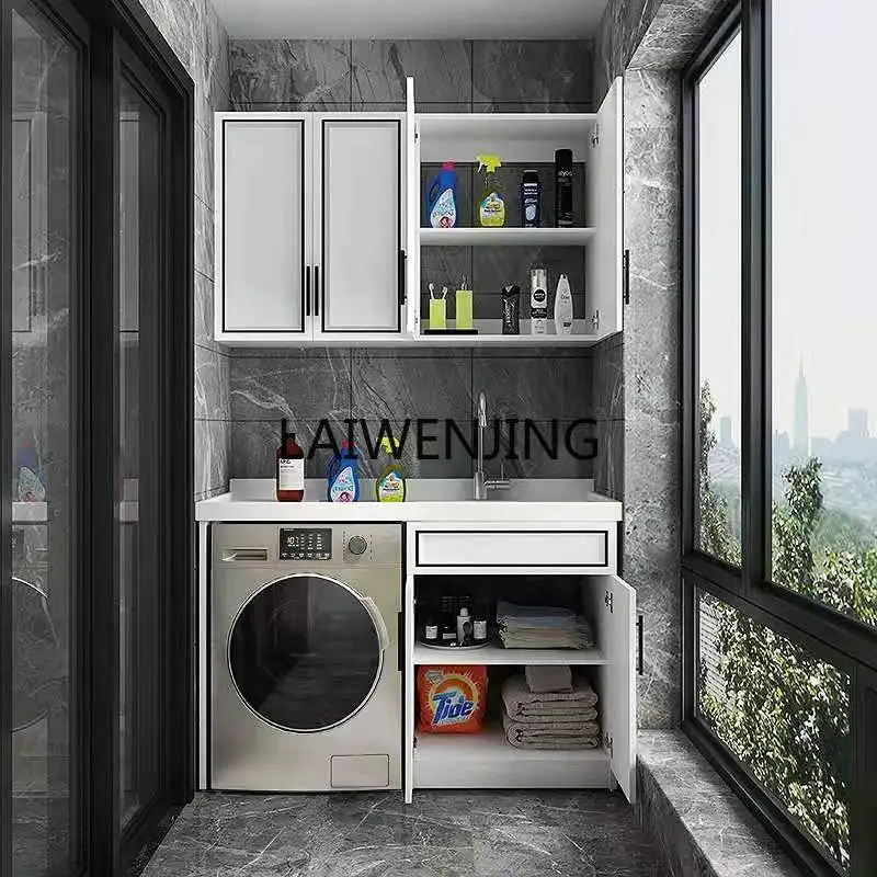 LYN custom balcony corner cutting washing machine integrated cabinet combination space aluminum with countertop washboard