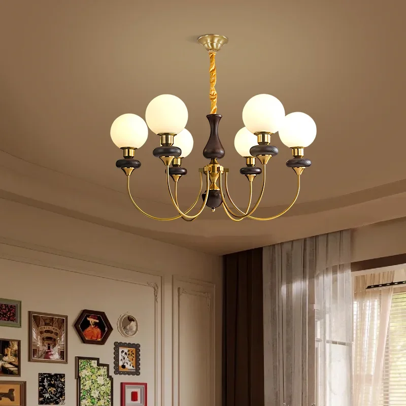 

All copper antique bedroom dining room magic bean lamp solid wood French retro American living room Nanyang cloakroom chandelier