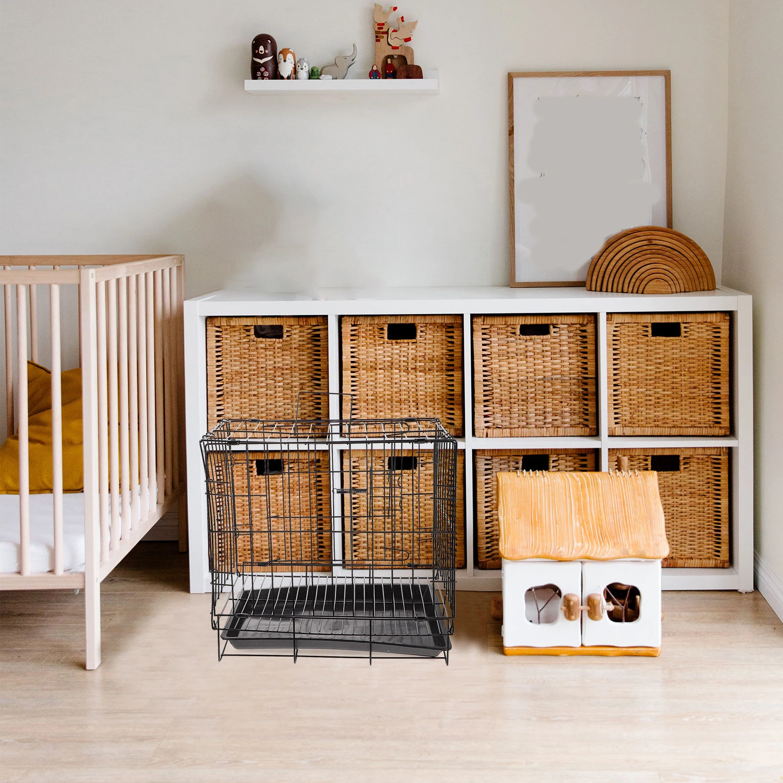 

1Set Pet Crate Iron Wire Folding Dog Cage Practical Kennel Removable Tray Easy Clean Lockable Door Safe Pet House