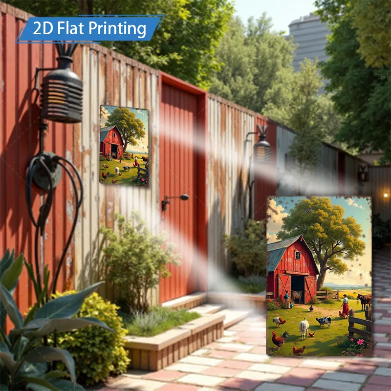 1 قطعة 8x12 بوصة علامة معدنية مشهد المزرعة الريفية علامة معدنية | الحظيرة الحمراء والحيوانات | ديكور ريفي عتيق #5