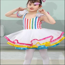 Tutú de Ballet profesional clásico para niños, vestido de coro de lentejuelas, disfraces de Coro, falda de gasa de princesa, siete colores, arcoíris