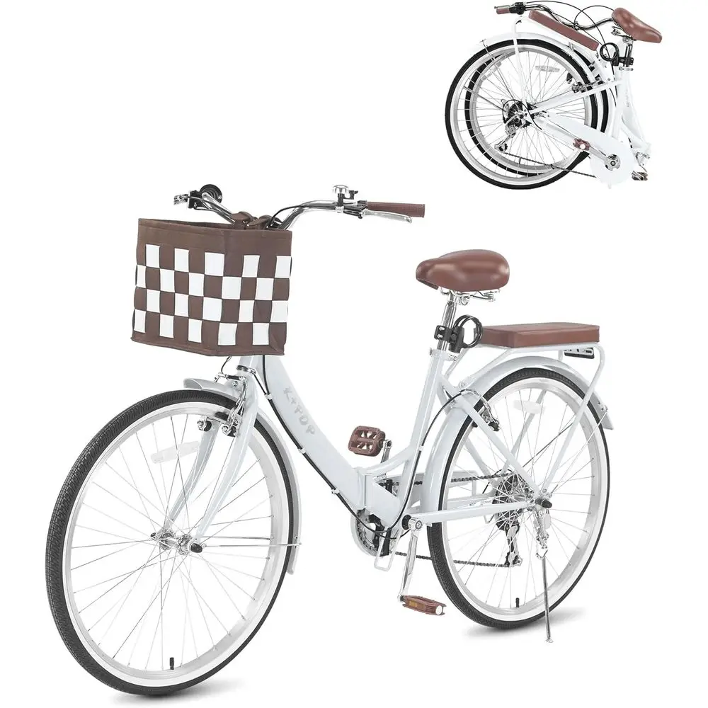 

26-Inch Adjustable Women's Beach Cruiser Bike with Basket, 7-Speed, Dual V-Brake, 330lbs Capacity