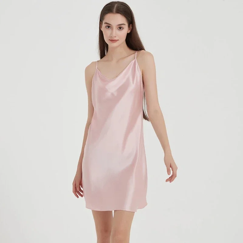 

Designer Silk Chemise Bias Cut Slip Nightdress with Draped V-Neck Sexy Strap Nightgown Pajama Versatile for Inner & Outer Wear