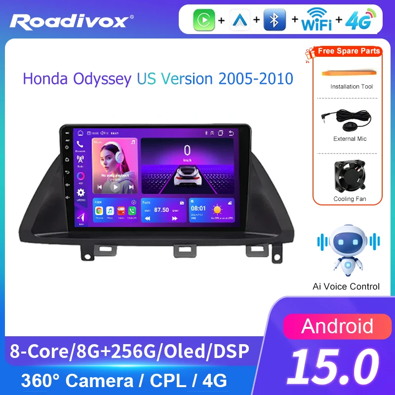 AI VOICE roadivox Android car radio for Honda Odyssey US Version 2005 2010 GPS Navigation video Multimedia Player tape recorder