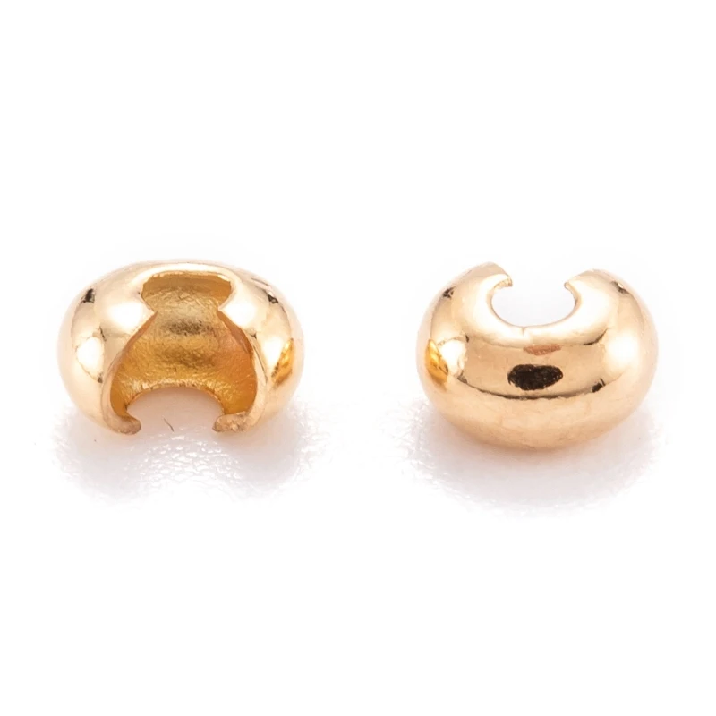 20pc Brass Crimp Beads Covers Real 18K Gold Plated 4.5x5x3mm Hole: 1.6mm