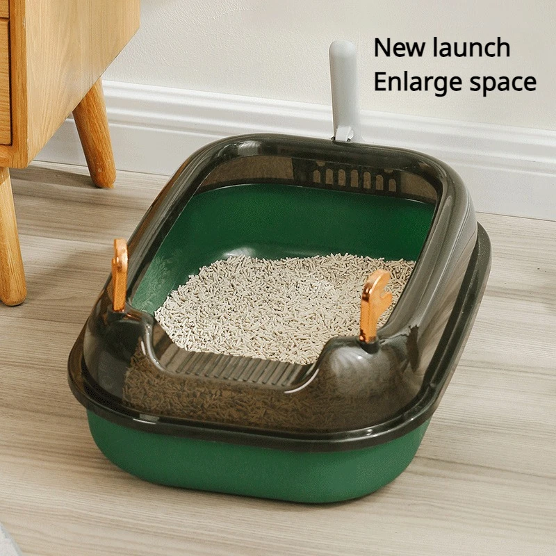 Semi-Enclosed Cat Litter Box, Large Capacity, Plastic, Anti-Splash Cats Toilet, Pet Sandbox, Kitten Tray, Bedpan, Sand Scoop