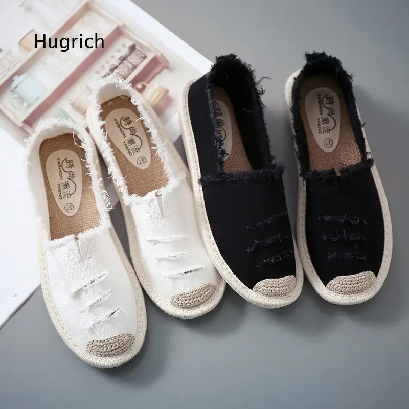 Women White Fisherman Shoes Slip On Flats Canvas Loafers Comfortable Casual for Daily Walking Travel Work