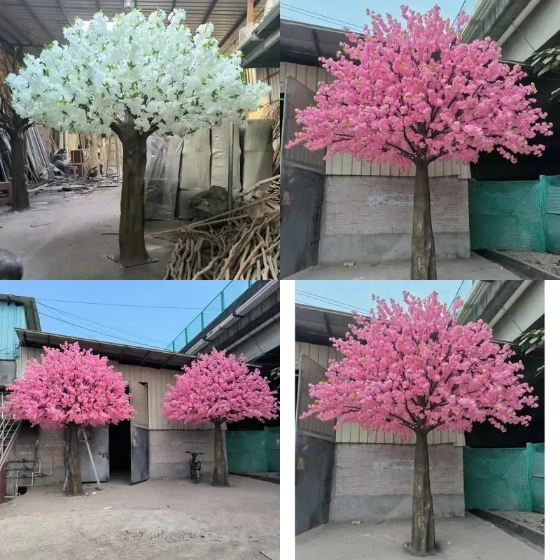 Large Artificial Cherry Blossom Tree Pink and White Flowers Giant Fiberglass Fake Plant for Home Garden Decoration Indoor