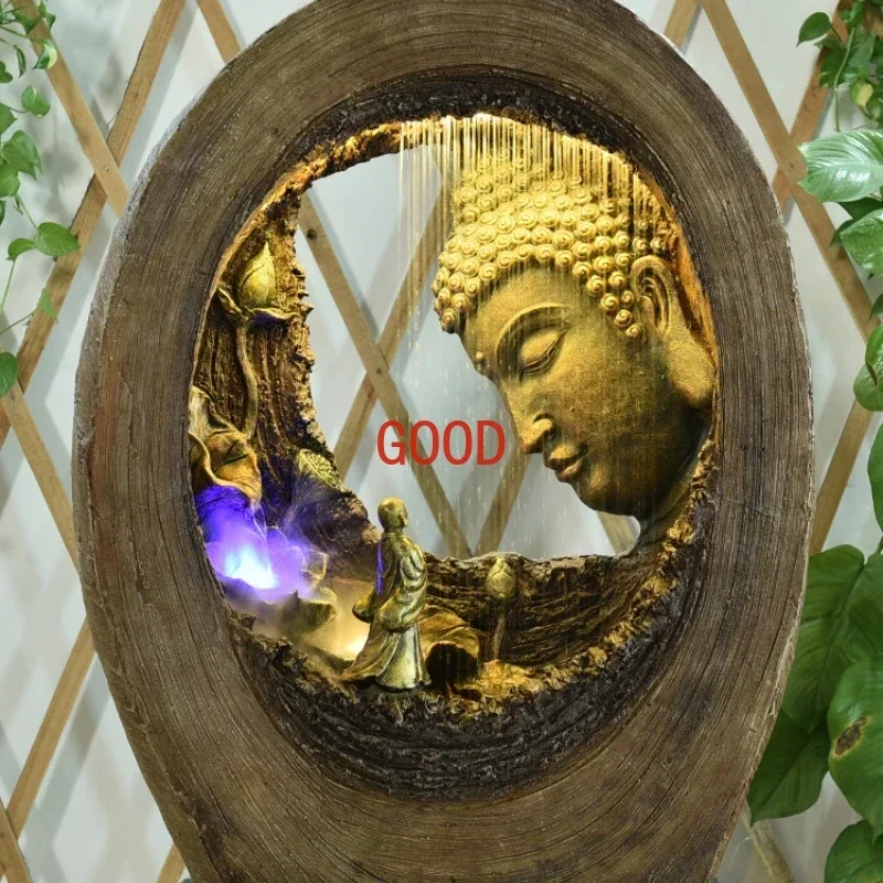 Chinese Buddha Flowing Water Ornaments Living Room Floor Fountain Zen Feng Shui Fortune Waterscape Buddha Statue