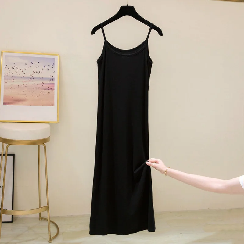 Summer Autumn High Quality High Elastic Threaded Cotton Bottom Inner Lining Tops Sleeveless Strap Dress for Women