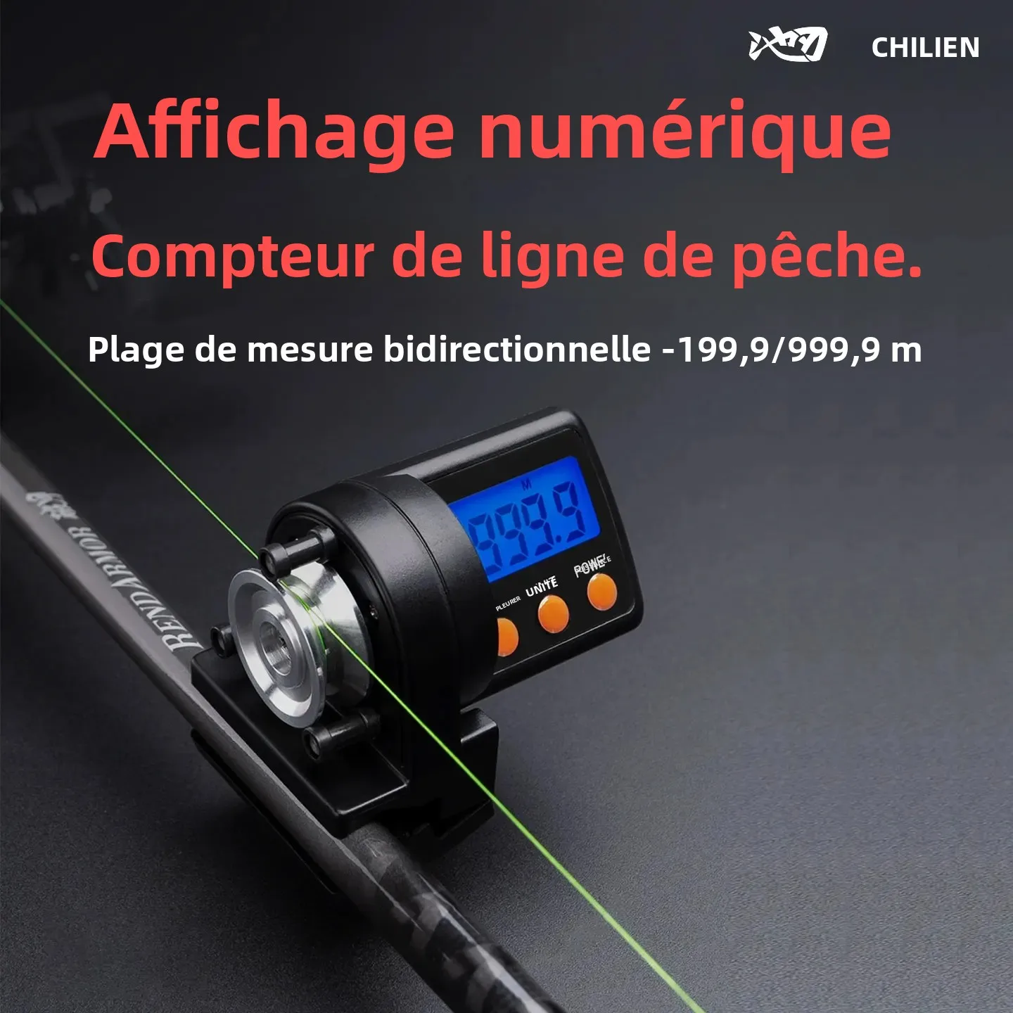 Compteur de ligne de pêche à affichage numérique 999.9M pour enfants, compteur de ligne de pêche de nuit ABS, accessoires de pêche (piles non incluses)