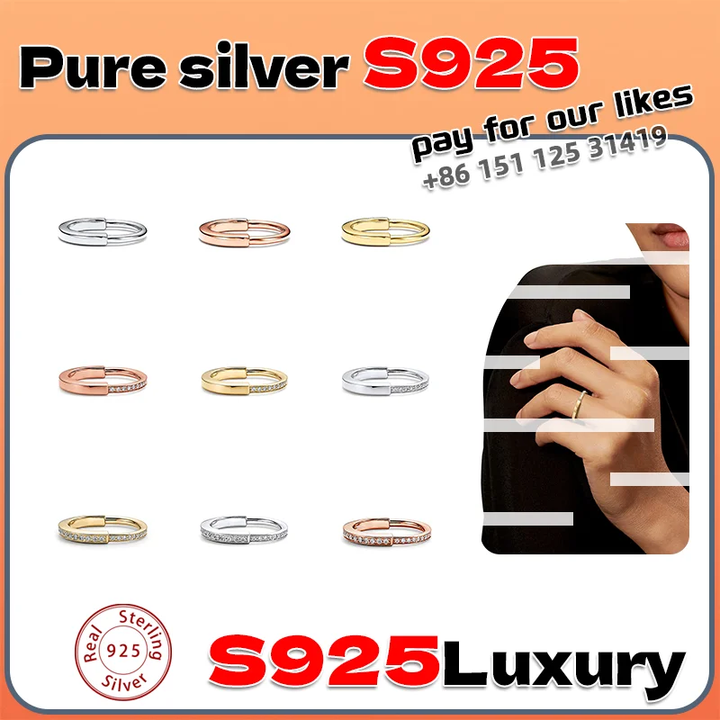 

High quality jewelry s925 classic luxury U-shaped lock ring with logo, zircon inlay, daily party matching