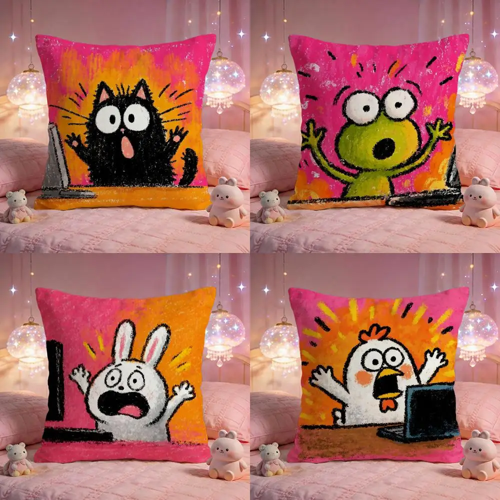 Cartoon Animals on Computer Cushion Cover Premium Comfort Reversible Pillow Cove -Two in One Design for Any Room & Car Interior