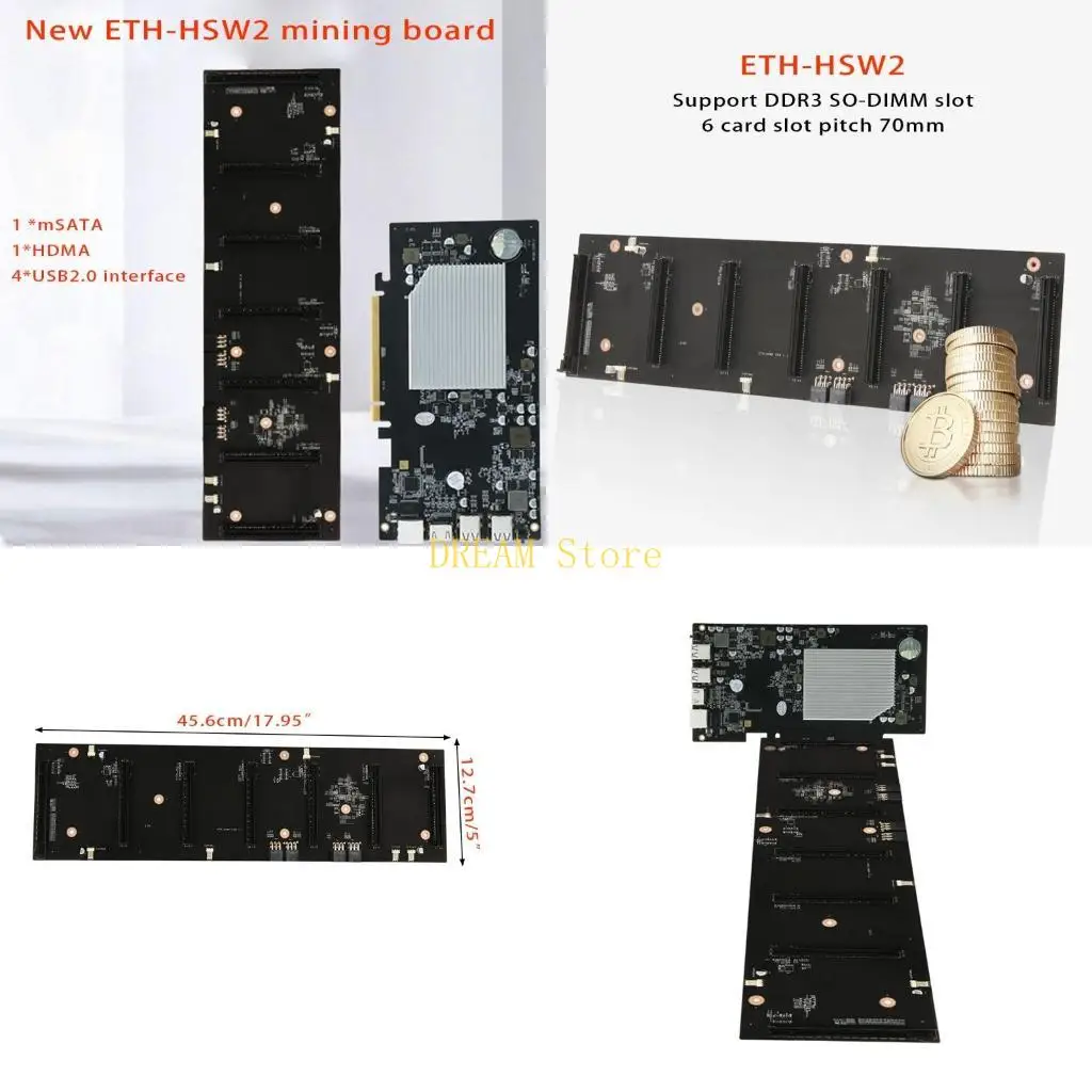 ETH-HSW2 Mainboard Mining Motherboard 6 PCI-E USB 2.0  mSATA Port Best Sale