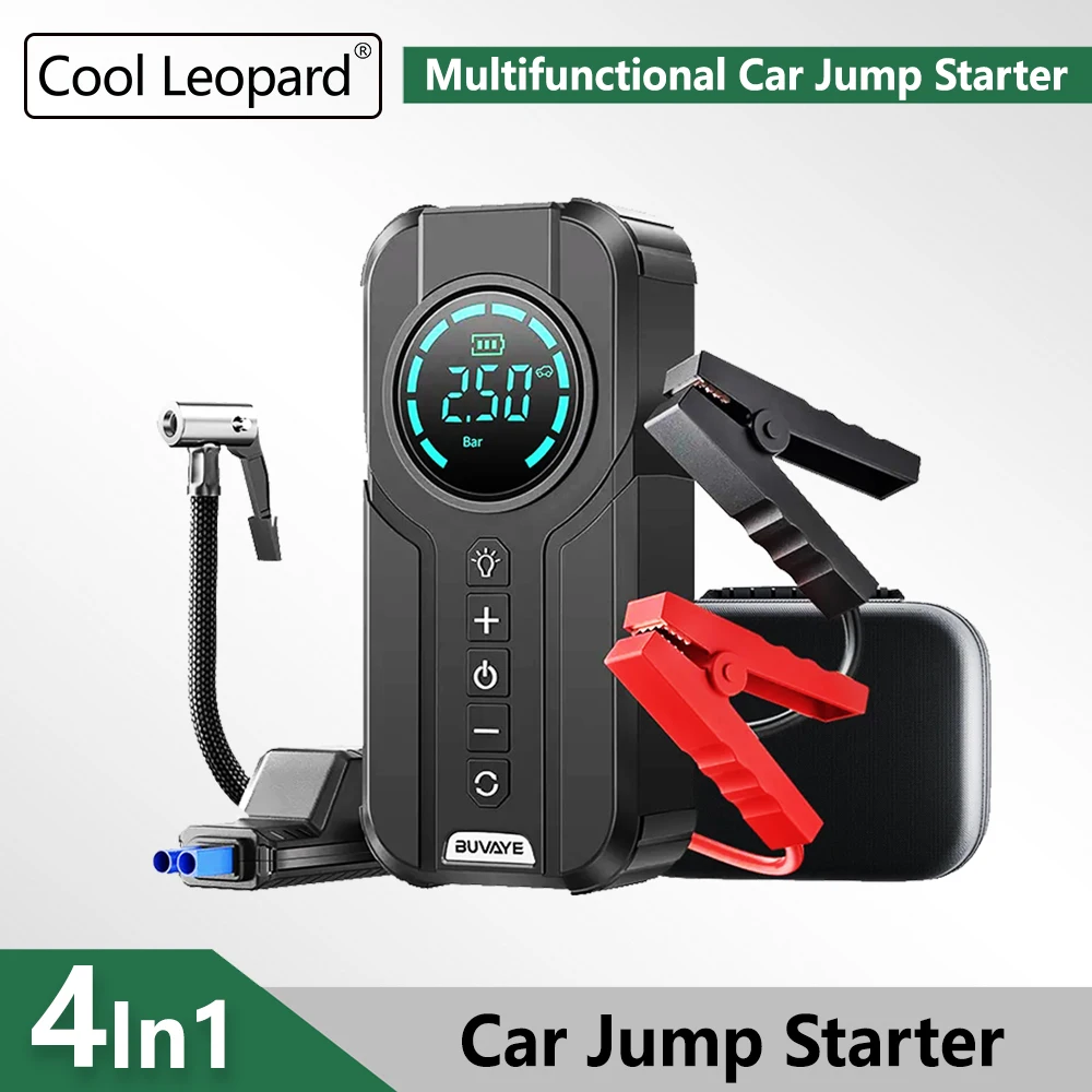 

Portable 4 In 1 Car Jump Starter 8000/10000mAh Emergency Power Bank Outdoor Multifunctional Tire Inflator Air Compressor