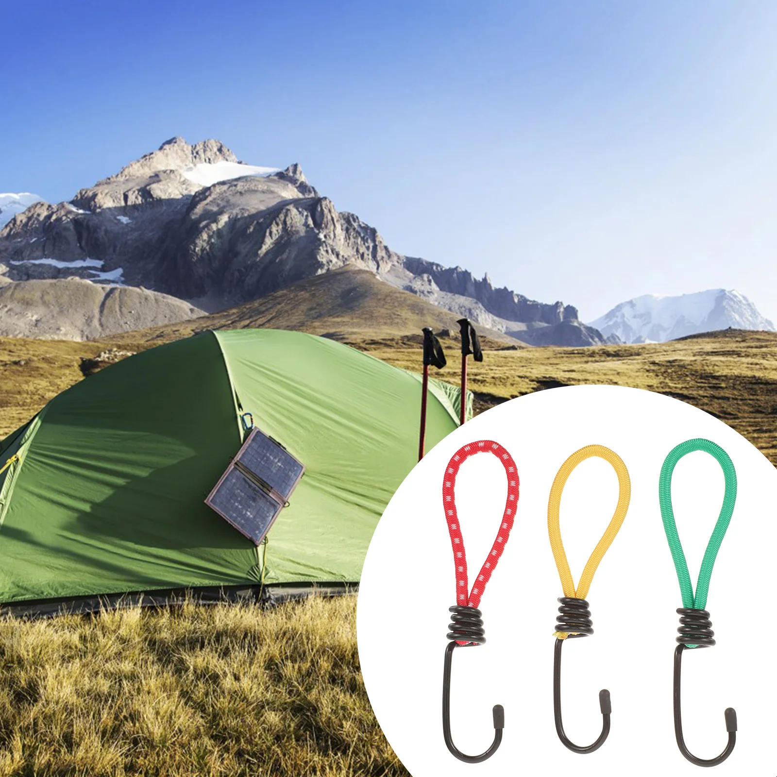 

3Pcs Camping Tent Hooks Elastic Rope Buckle Fixed Binding Strap Multi-Purpose Outdoor Camping Accessories Red Yellow Green