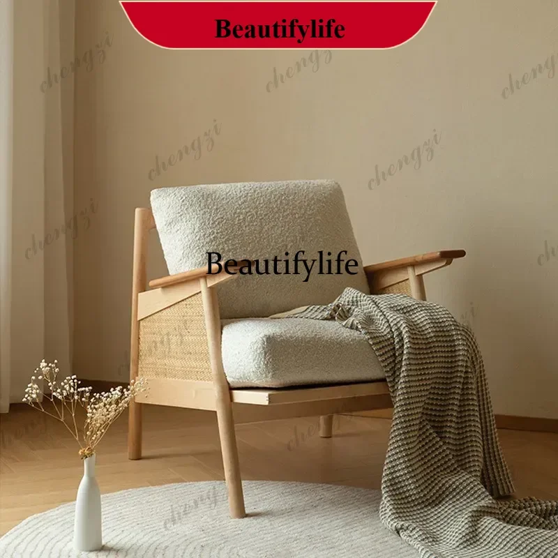 Nordic solid wood sofa retro living room solid wood single sofa leisure chair m138