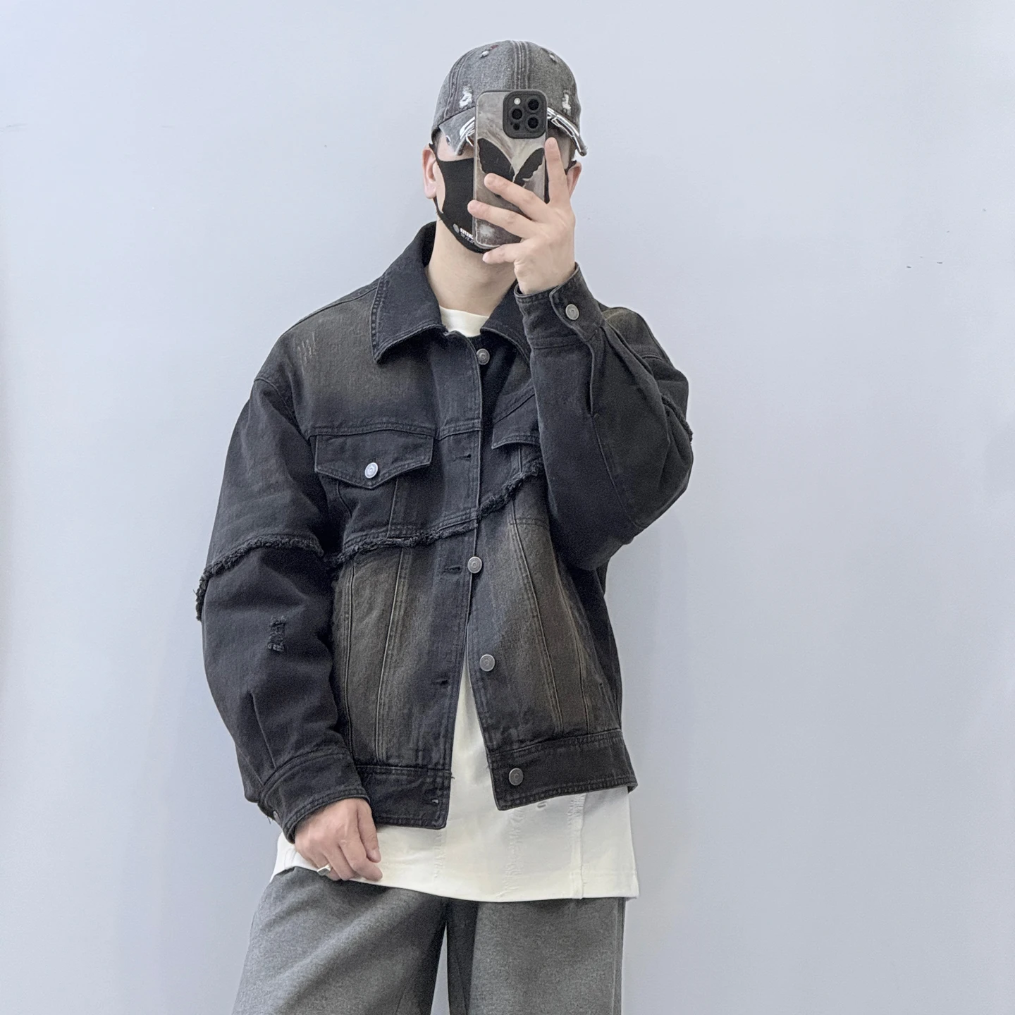 

Spring New Loose Casual Men's Denim down Jacket Patchwork Design Warm Outerwear Polyester Cotton Blend Filling Long Sleeve ...