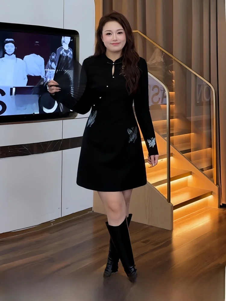 

Новая китайская женская длинная юбка Qipao Dr больших размеров со стразами и высокой талией, трапециевидной формы из полиэфирного волокна, зимнее платье