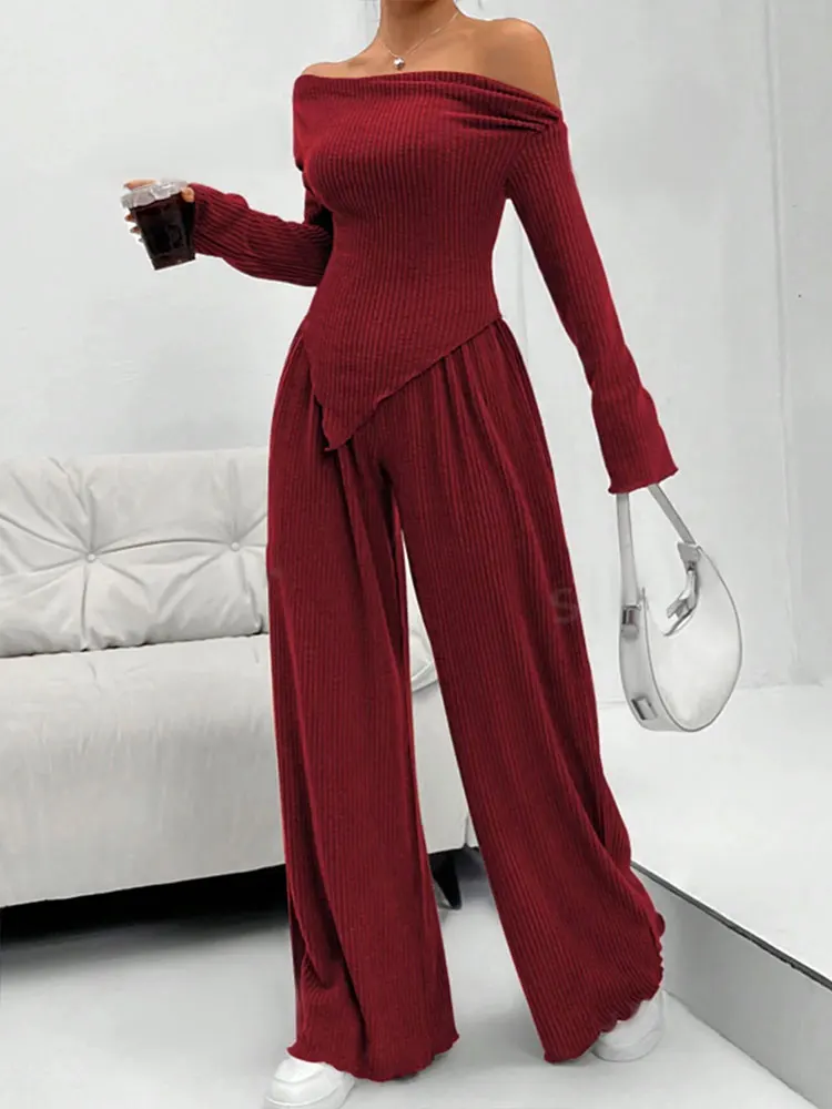 

Осень-зима, женские брюки, футболка, комплект из 2 предметов, уличная одежда, модные новые повседневные тонкие футболки с длинными рукавами, однотонные сексуальные женские топы, брючный костюм