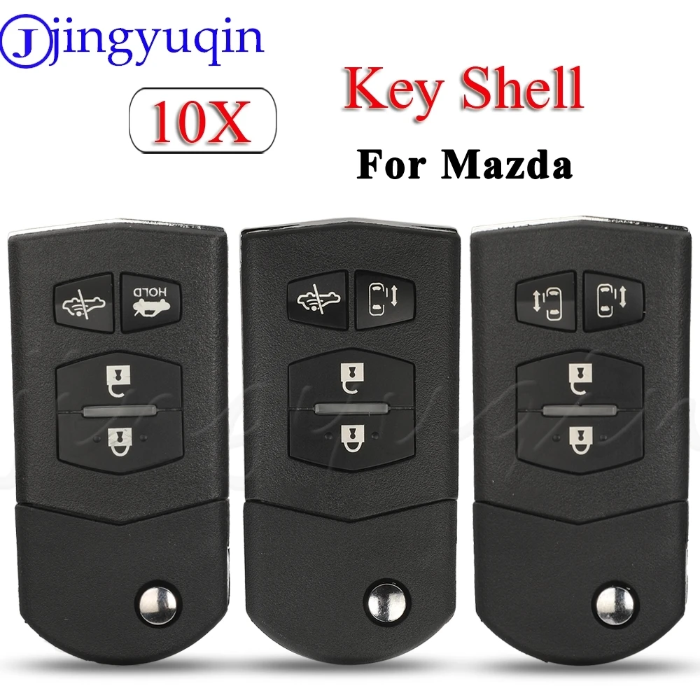 

jingyuqin 10X 4BTN Remote Car Key Shell For Mazda 2 3 5 6 M5 M6 CX-5 CX-6 2004+ Folding Auto Key Case Housing Replacement MAZ24