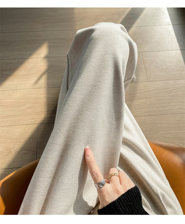 2023 Autumn and Winter New Wool Blended Wide-Leg Pants Straight Mopping Pants High Waist Slim Lengthened Casual Pants for Women
