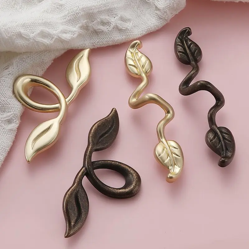 Creative Antique Zinc Alloy Drawer Knob And Handle Vintage leaves Handle Furniture Accessories Wardrobe Cabinet Handle