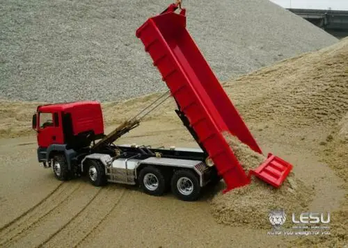 1/14 LESU 8*8 TGS RC Dumper Roll On/Off Truck KIT Hydraulische Lifting Geschilderd Rood Geluid systeem Licht ESC Cilinder Speelgoed