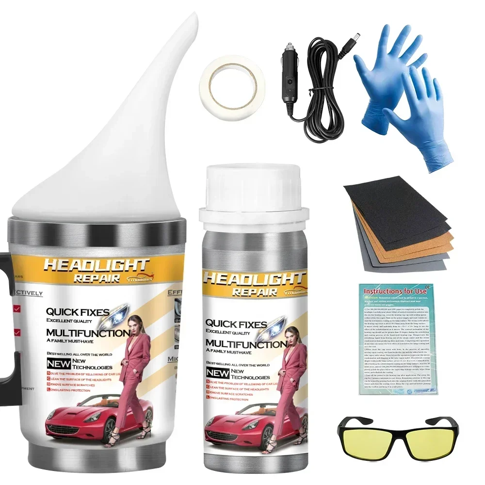 Kit de Restauração de Faróis de Carro, Kit de Polimento e Limpeza de Faróis, Ferramenta de Reparo de Faróis Anti-Risco e Hidrofóbica