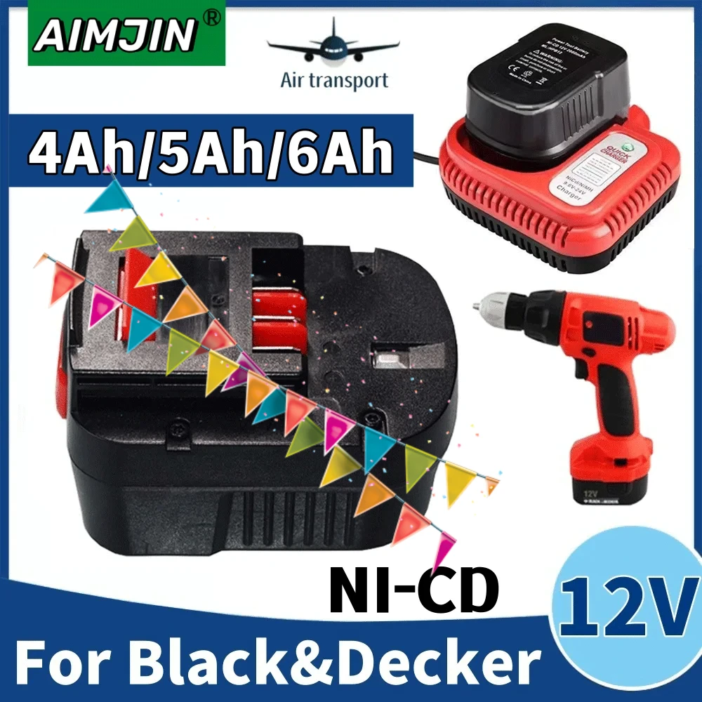 

12V 6000mah NI-CD Newly Upgraded Tool Battery for Black & Decker A12 A12ex Fsb12 Fs120b A1712 Hp12k HP12 Replacement Dri+Charger
