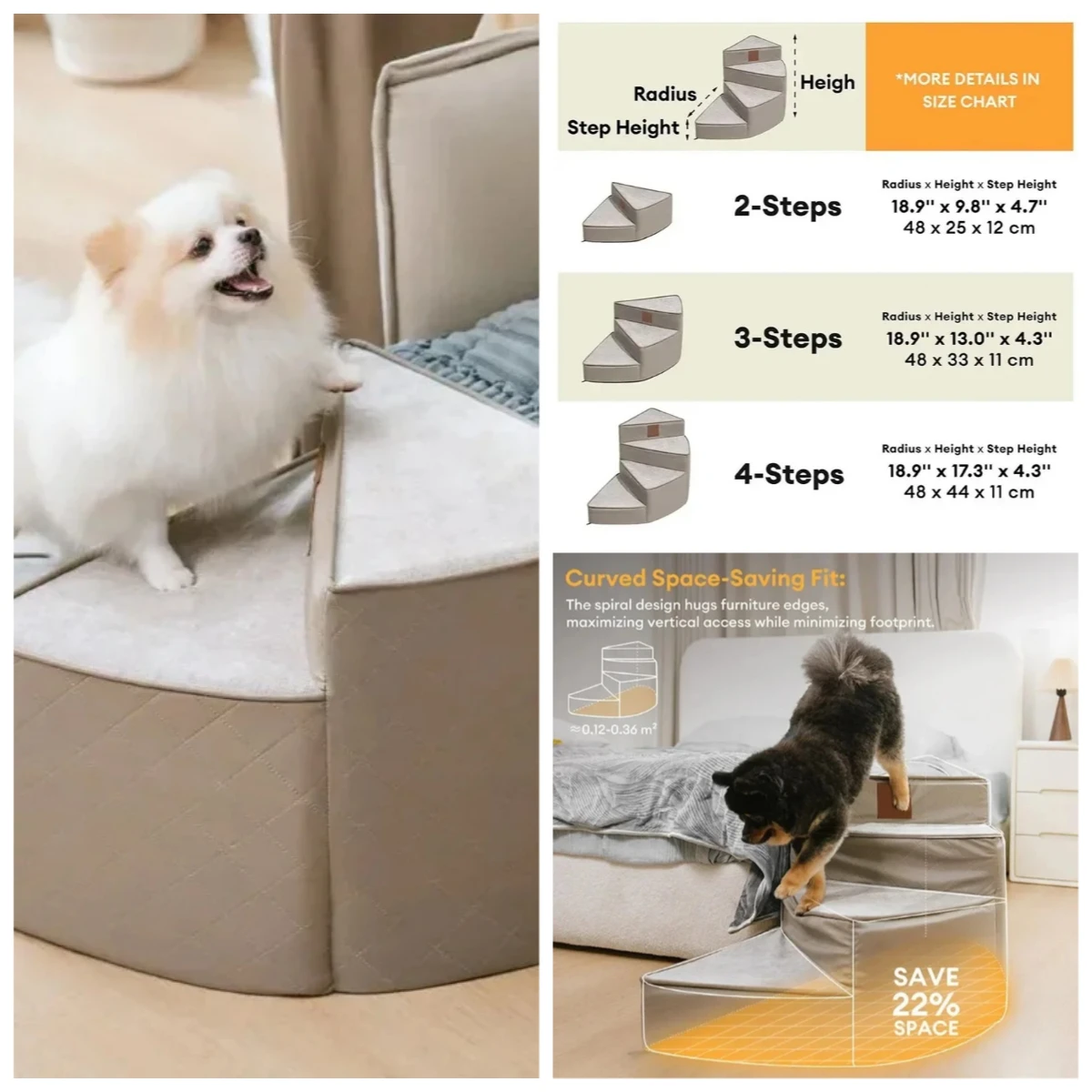 【New】Water-Repellent Faux Leather Pet Stairs 2/3/4 Step Non-Slip Dog Ramp Ladder Removable Spiral Small Dog Steps Pet