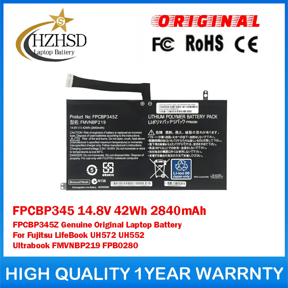 FPCBP345 14.8V 42Wh FPCBP345Z Genuine Original Laptop Battery For Fujitsu LifeBook UH572 UH552 Ultrabook FMVNBP219 FPB0280