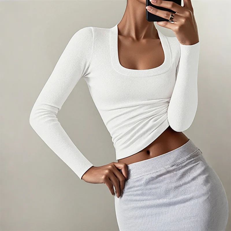 

Fashion Y2K Long-sleeved Solid Color Vest T-shirt for Women 2025 Autumn and Winter Versatile Elegant Slim Pullover