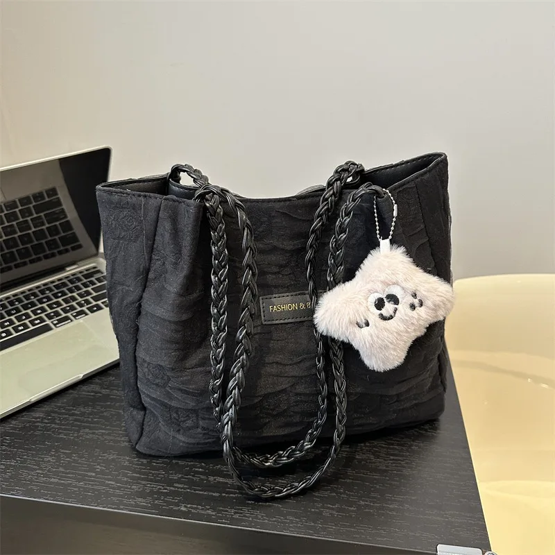 Women's Shoulder Bag Solid Color Simple Fashion Korean Version Single Shoulder Bag Braided Shoulder Handbag 2024 New Tote Bag