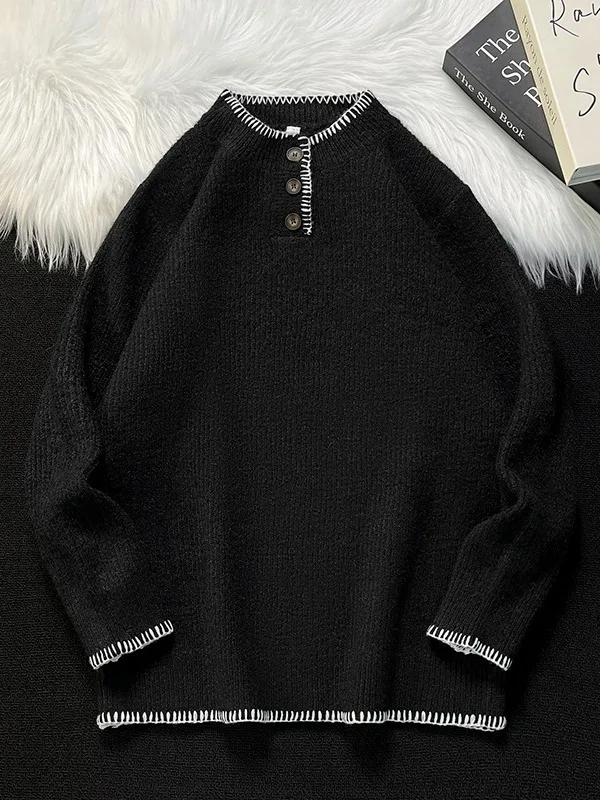 

Men's Winter Knitted Sweater round Ne Casual Loose Fit Comfortable Polyester Fiber Long Sve Warm Couple's Sweater