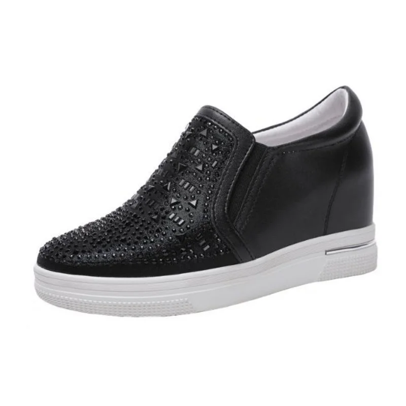 7cm Spring Autumn Round Head Elegant Slope Heel Casual Women's Shoes Fashionable Hot Selling Comfortable Thick Soled Sports Shoe