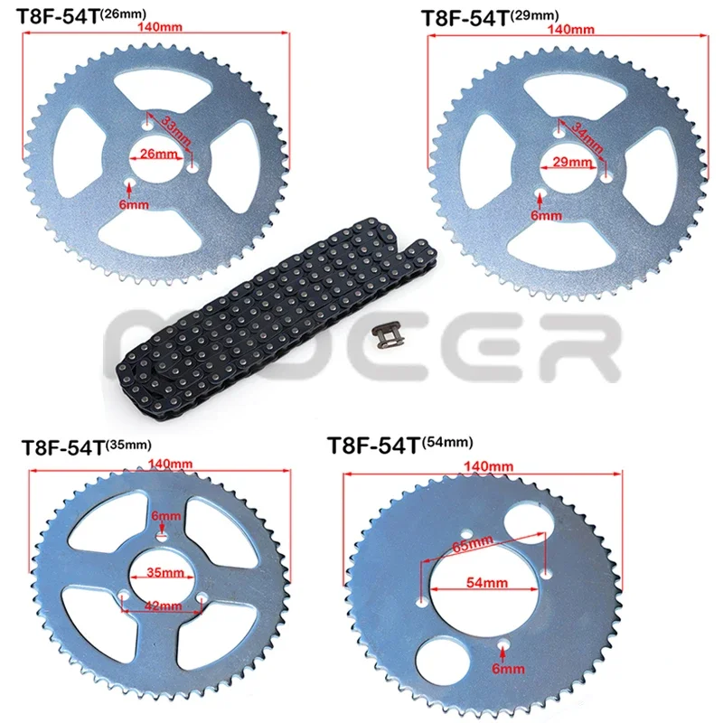 Motocykl T8F 54T ząb 26mm 29mm 35mm 54mm tylne koło łańcuchowe T8F 136link łańcuchy dla 47cc 49cc motorynka Mini Moto Quad ATV
